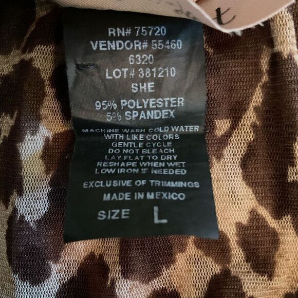 Willow + Root Blouse Sheer Animal Print Tan Brown Raw Edge Hem Cuff Junior Large - Picture 4 of 10